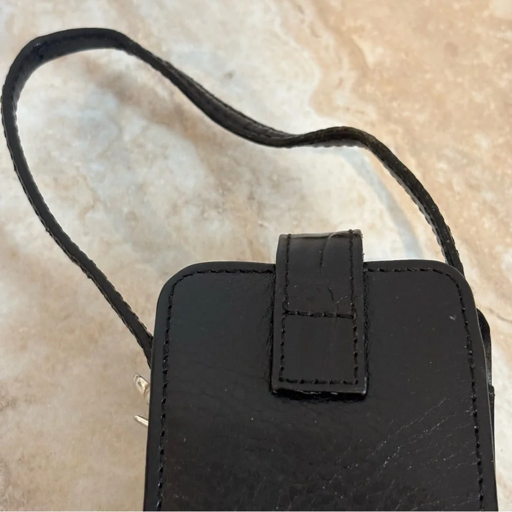 Vtg Brighton Cell Phone Wristlet Black Croc Leather case